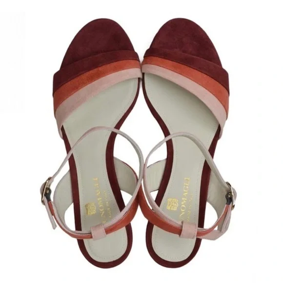 Bruno Magli CECI SUEDE WEDGE SANDAL-RUST COMBO NIB